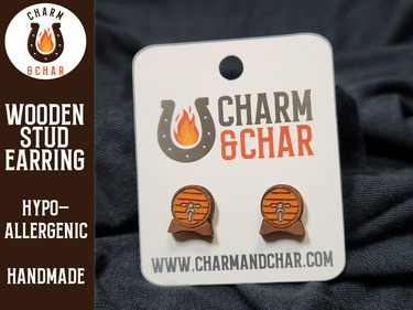 Wine Barrel Wood Stud Earrings - Wine Fashion Earring - Stud Earring - Charm and Char
